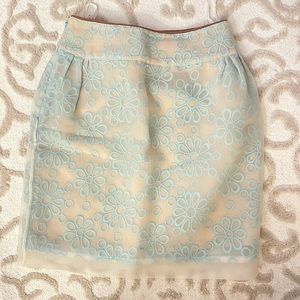 Ochirly High quality Organza above knee skirt white/blue outside, nude inside